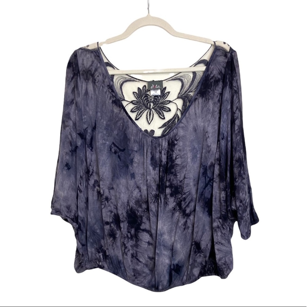 DOTS Women’s Size 1X Gray Black Tie Dye Print Blouse Top Relaxed Fit